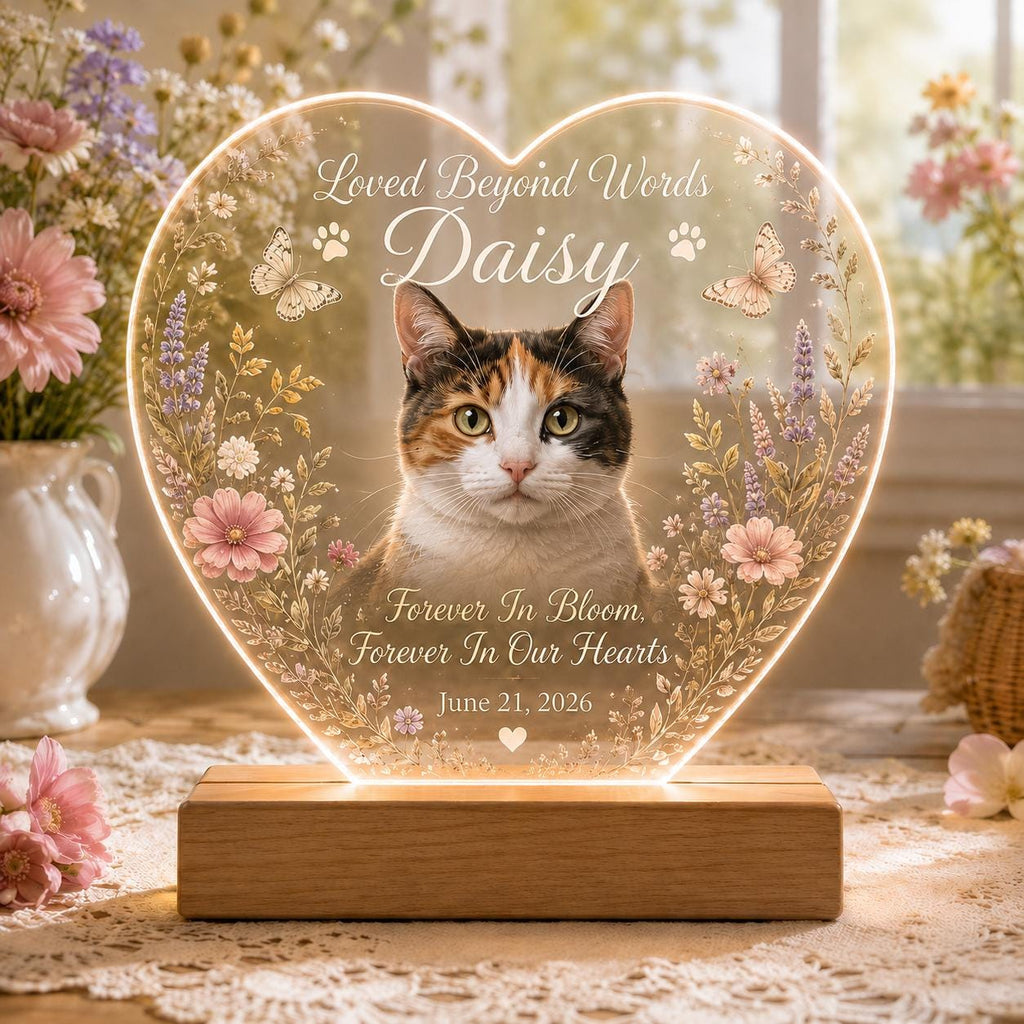 Pet Memorial Night Light, Personalized Cat Memorial Plaque, Custom Photo Acrylic Sign, Loss of Pet Keepsake, Sympathy Gift for Her
