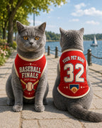 Baseball Finals Pet Jersey, Personalized Dog Name Number Shirt, MVP Season Puppy Outfit, Red Varsity Game Day Pet Top