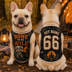 Bone To Be Wild Pet Jersey, Personalized Dog Name Number Shirt, Haunted Hound Halloween Outfit, Skeleton Puppy Game Day Top