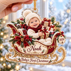 Christmas Sleigh Ornament, Personalized Baby Photo Acrylic Keepsake, Custom Name 2026, First Holiday Gift