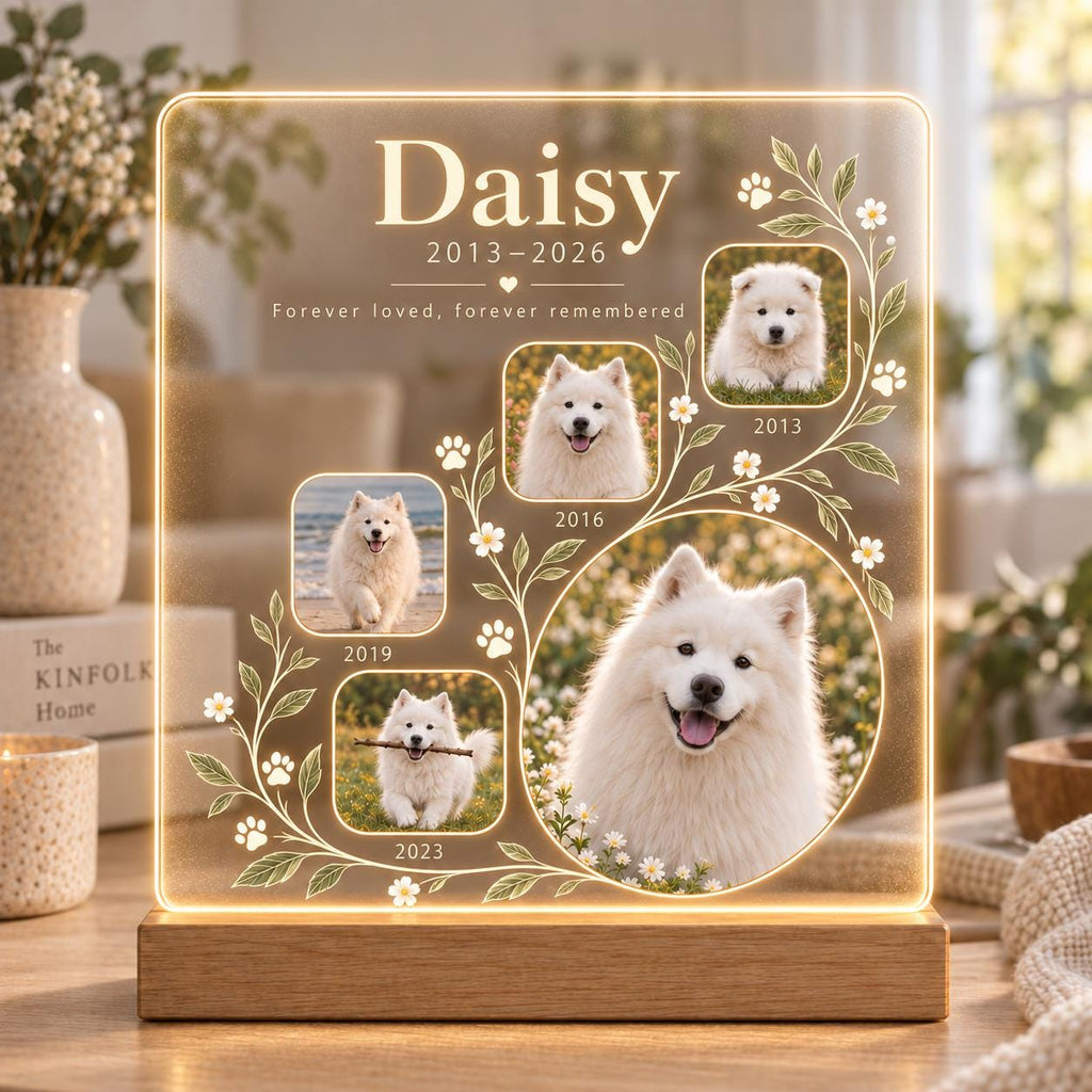 Personalized Pet Memorial Light, Custom Dog Photo Acrylic Plaque, Pet Memory Timeline, Sympathy Gift for Dog Owner
