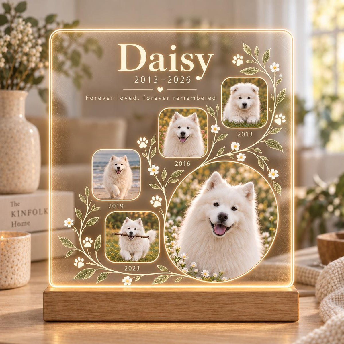 Personalized Pet Memorial Light, Custom Dog Photo Acrylic Plaque, Pet Memory Timeline, Sympathy Gift for Dog Owner