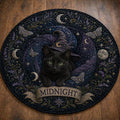 Witch Cat Round Rug, Black Cat Moon Area Rug, Celestial Halloween Floor Mat, Gothic Witchy Home Decor, Personalized Cat Lover Gift