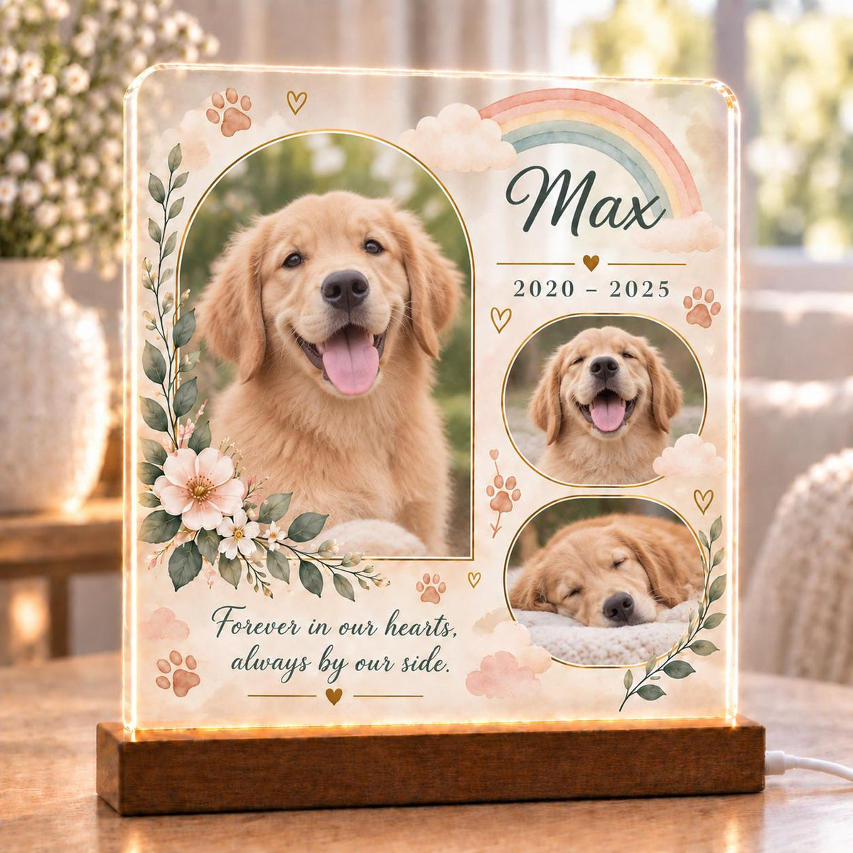 Cat Memorial Lamp, Custom Pet Photo Acrylic Plaque, Personalized Rainbow Bridge Light, Ragdoll Cat Remembrance Gift, Pet Loss Keepsake