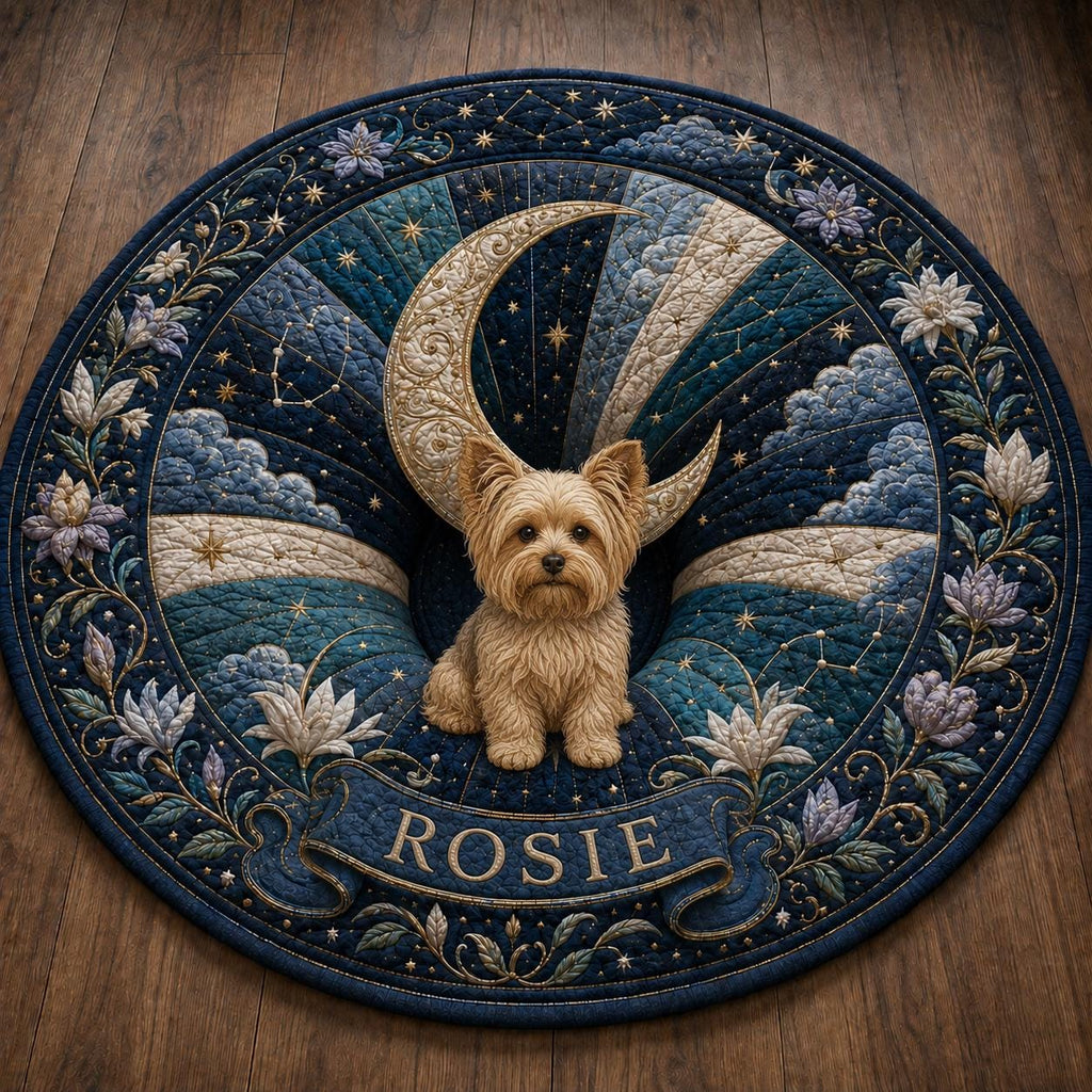Celestial Cat Round Rug, Personalized Moon Cat Area Rug, Starry Night Floor Mat, Mystical Cat Lover Decor, Custom Name Gift