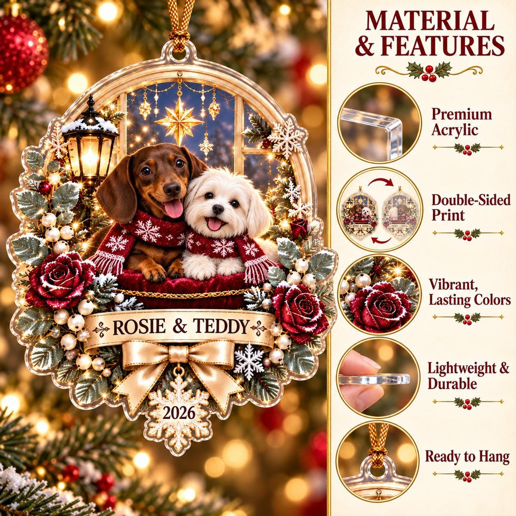 Pet Christmas Ornament, Personalized Dog Cat Acrylic Keepsake, Custom Name Holiday Decor, Pet Lover Christmas Gift