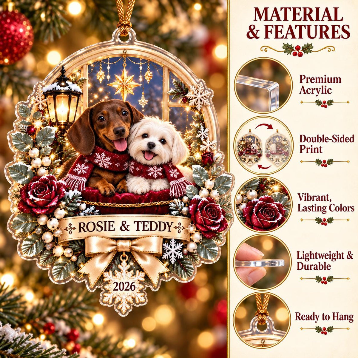 Pet Christmas Ornament, Personalized Dog Cat Acrylic Keepsake, Custom Name Holiday Decor, Pet Lover Christmas Gift