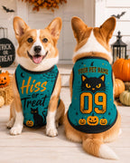 Halloween Pet Jersey, Personalized Cat Dog Name Number Shirt, Hiss or Treat Costume, Black Cat Pumpkin Outfit, Spooky Pet Apparel