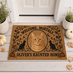 Personalized Halloween Cat Doormat, Custom Pet Photo Welcome Mat, Haunted Cat Door Mat, Spooky Fall Porch Decor, Cat Lover Gift
