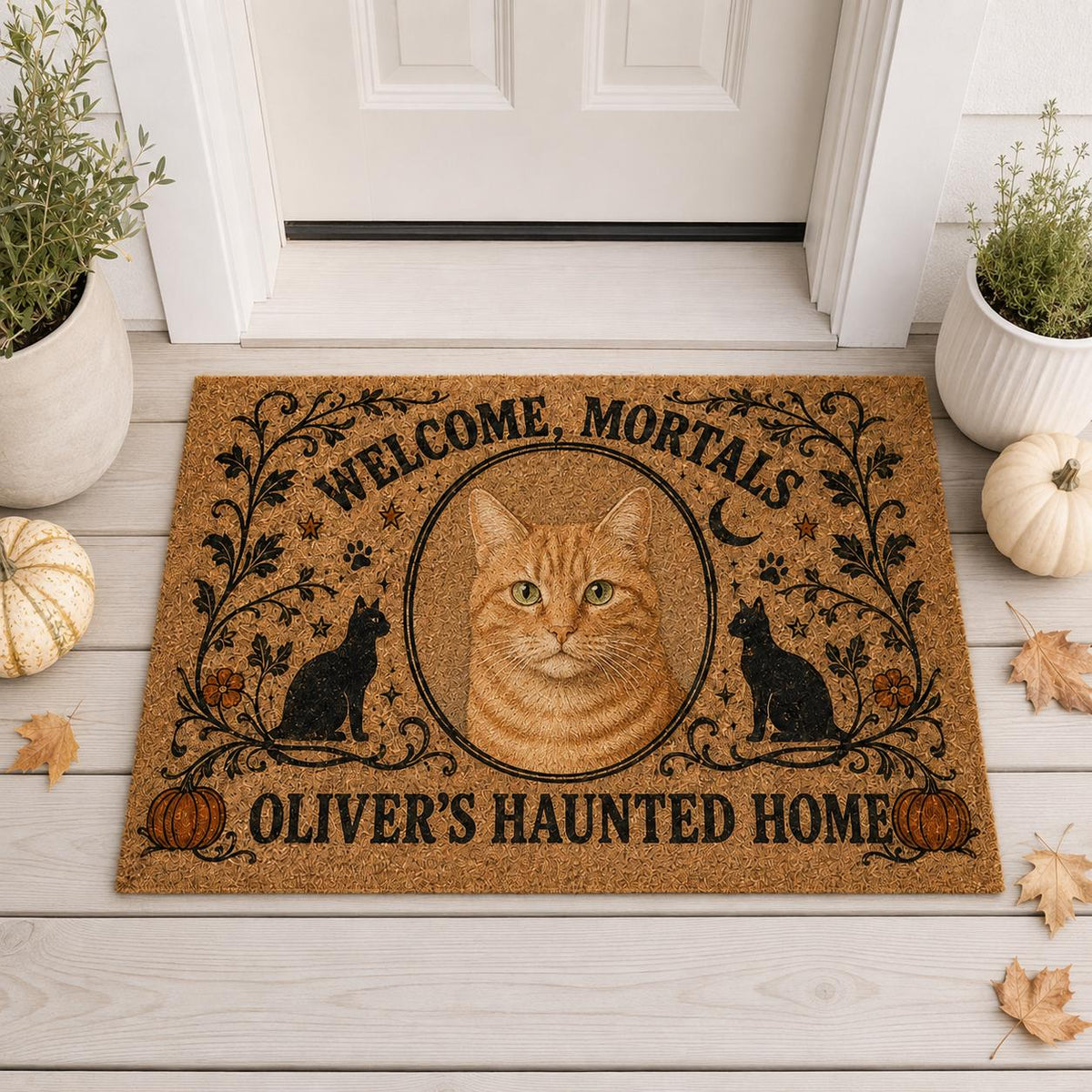Personalized Halloween Cat Doormat, Custom Pet Photo Welcome Mat, Haunted Cat Door Mat, Spooky Fall Porch Decor, Cat Lover Gift