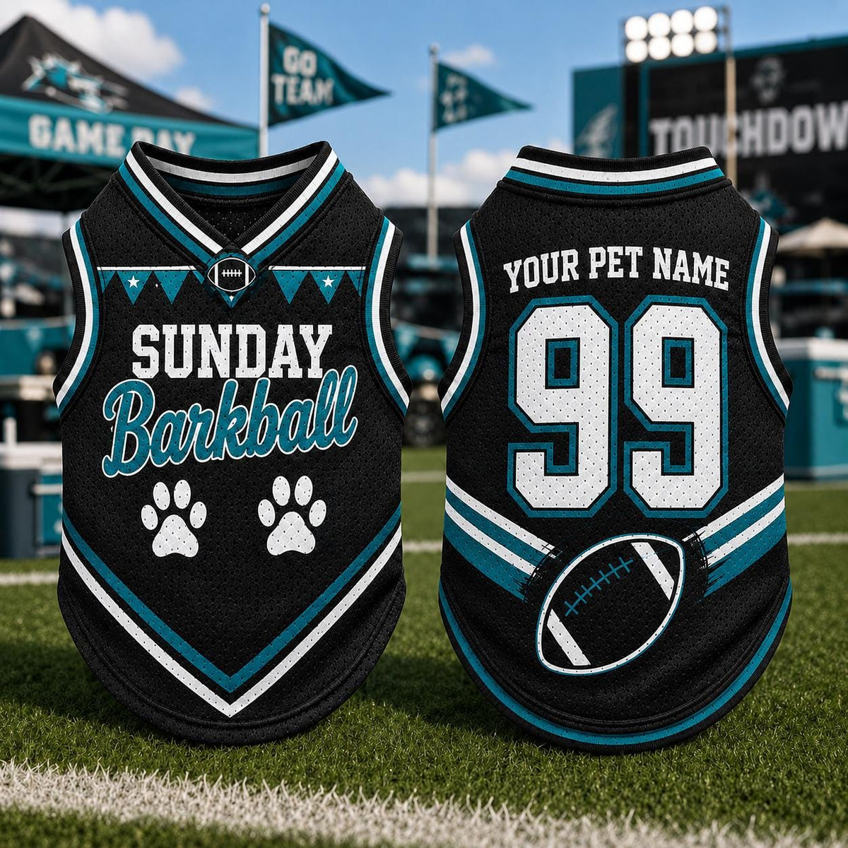 Sunday Barkball Pet Jersey, Custom Dog Name Number Shirt, American Football Puppy Outfit, Game Day Pet Apparel, Sports Fan Gift