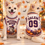 Witch Owl Pet Jersey, Personalized Halloween Dog Shirt, Custom Name Number, Salem Witching Hour Outfit, Spooky Pet Gift