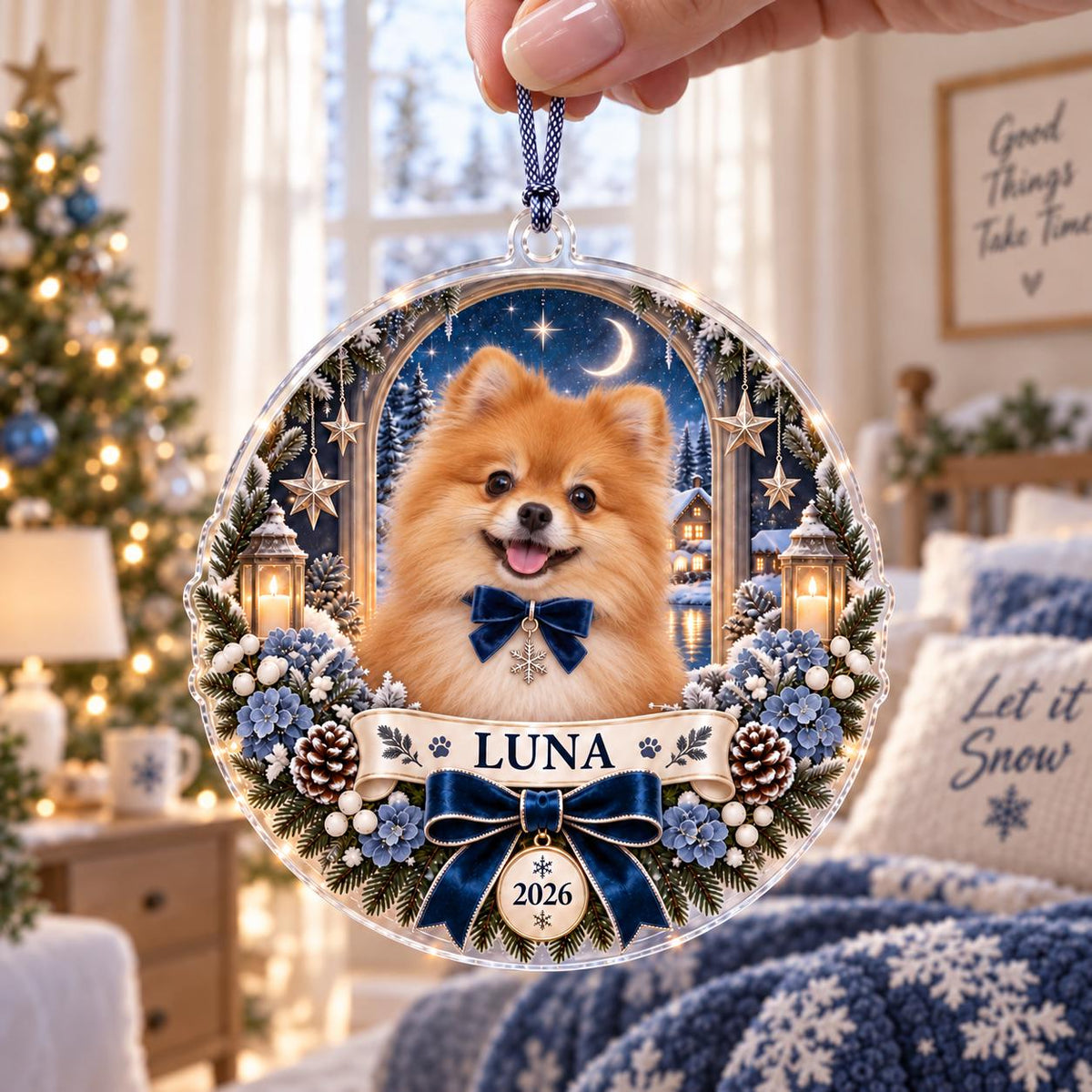 Winter Cat Ornament, Personalized Acrylic Christmas Keepsake, Custom Pet Name Year Decor, Cat Lover Holiday Gift