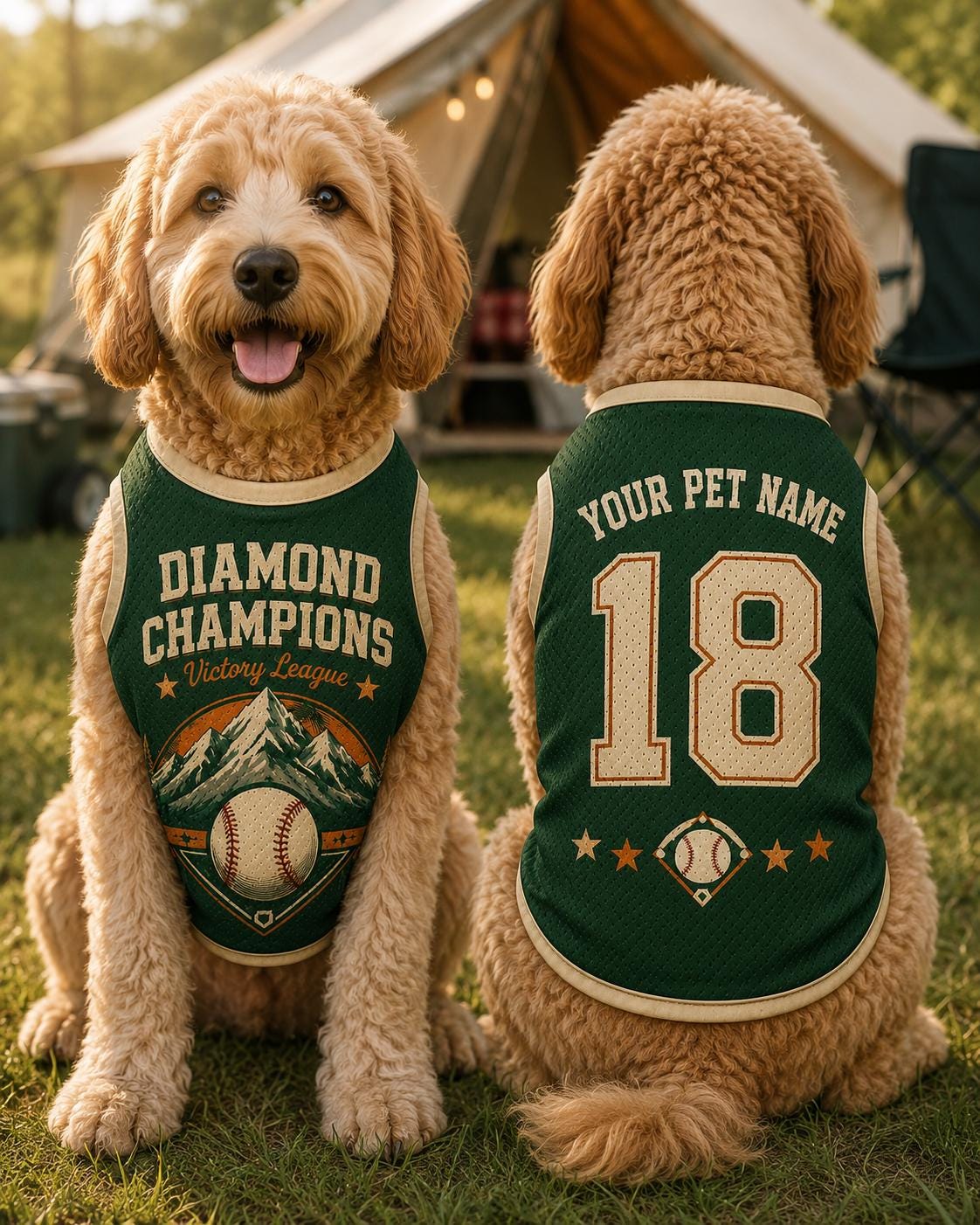 Diamond Champions Pet Jersey, Custom Dog Name Number Shirt, Victory League Baseball Outfit, Green Varsity Puppy Top