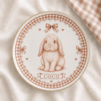 Personalized Dog Ceramic Dish, Custom Pet Name Plate, Blue Gingham Puppy Keepsake, Bow Dog Trinket Dish, Pet Lover Gift
