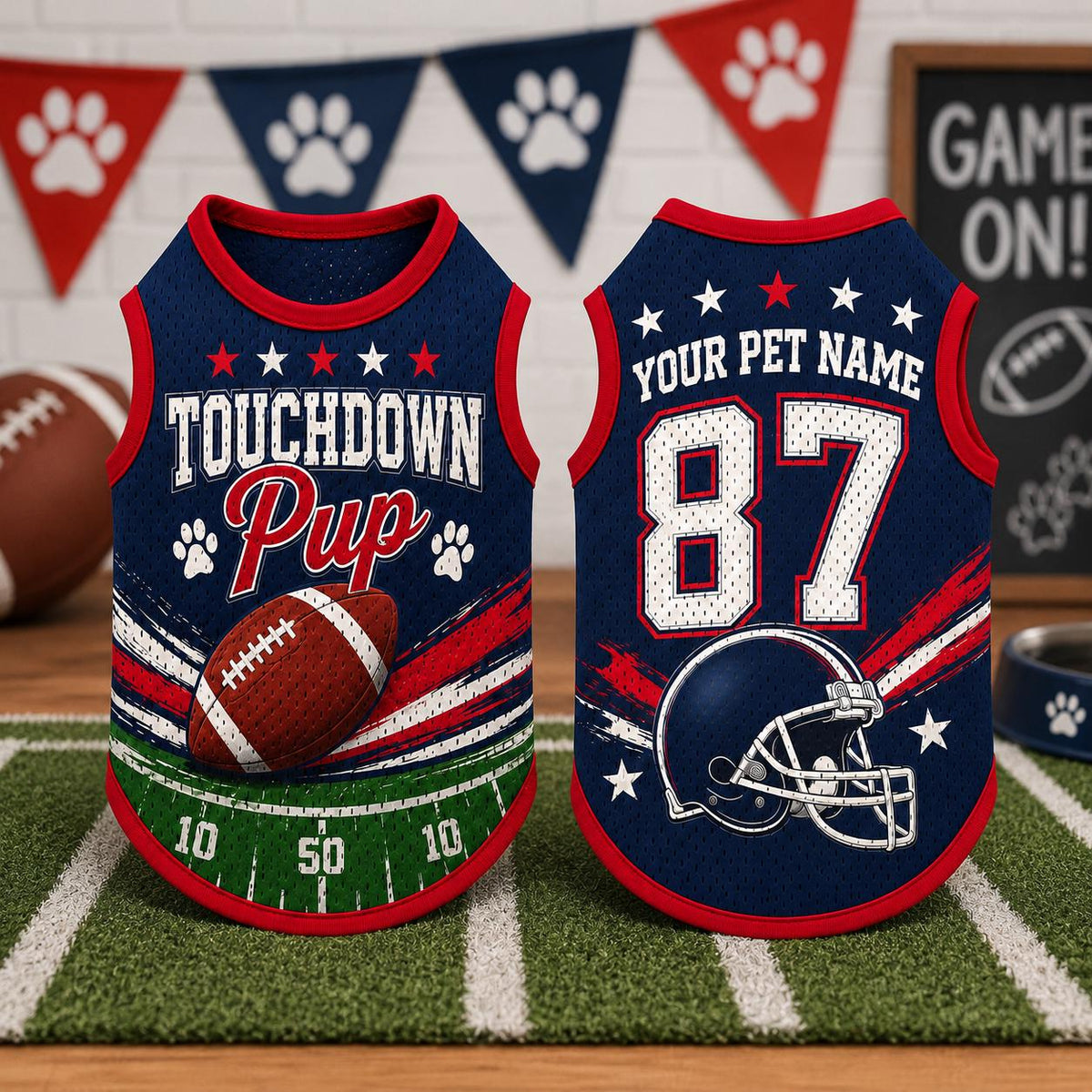 Touchdown Pup Pet Jersey, Custom Dog Name Number Shirt, American Football Puppy Outfit, Game Day Pet Apparel, Sports Fan Gift