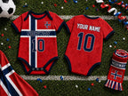 Norway Baby Bodysuit, Personalized Soccer Jersey Outfit, Custom Name Number, Newborn Football Fan Gift