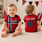 Norway Baby Bodysuit, Personalized Soccer Jersey Outfit, Custom Name Number, Newborn Football Fan Gift