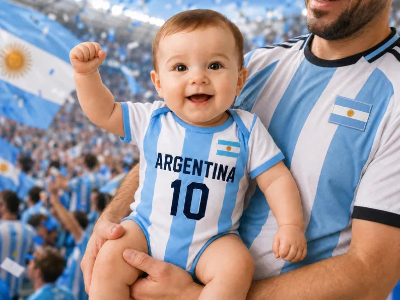 Custom Argentina Baby Bodysuit, Personalized Soccer Jersey Romper, Argentina Baby Football Outfit, Newborn Fan Gift