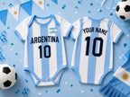 Custom Argentina Baby Bodysuit, Personalized Soccer Jersey Romper, Argentina Baby Football Outfit, Newborn Fan Gift