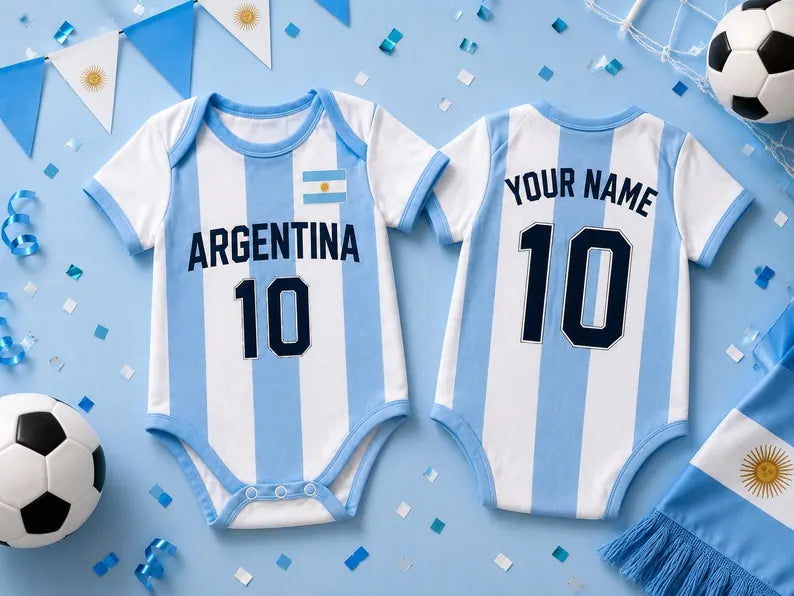 Custom Argentina Baby Bodysuit, Personalized Soccer Jersey Romper, Argentina Baby Football Outfit, Newborn Fan Gift