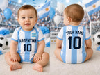 Custom Argentina Baby Bodysuit, Personalized Soccer Jersey Romper, Argentina Baby Football Outfit, Newborn Fan Gift