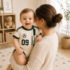 Little Champion Baby Romper, Custom Name Number Football Jersey, Green Newborn Match Day Outfit, First Birthday Gift, Sports Fan Wear