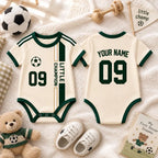 Little Champion Baby Romper, Custom Name Number Football Jersey, Green Newborn Match Day Outfit, First Birthday Gift, Sports Fan Wear