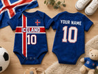 Iceland Baby Bodysuit, Personalized Soccer Jersey Romper, Custom Name Number Infant Outfit, Icelandic Football Fan Gift