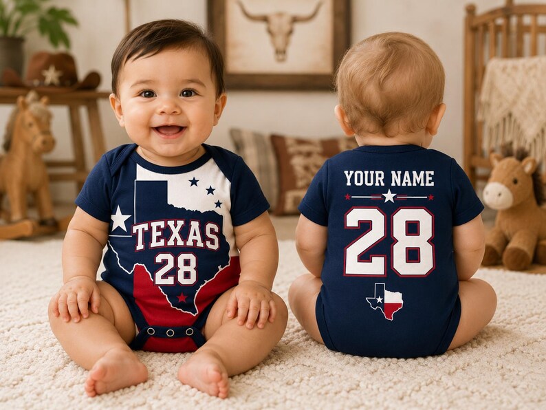 Texas State Baby Bodysuit, Personalized Name Number Outfit, Lone Star Newborn Clothes, Baby Shower Gift, Western Baby Gift