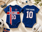 Iceland Baby Bodysuit, Personalized Soccer Jersey Romper, Custom Name Number Infant Outfit, Icelandic Football Fan Gift