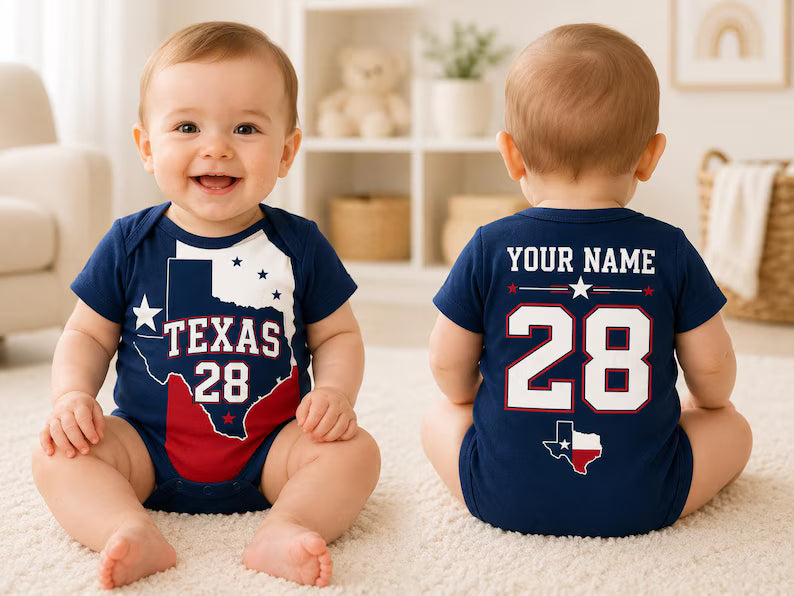 Texas State Baby Bodysuit, Personalized Name Number Outfit, Lone Star Newborn Clothes, Baby Shower Gift, Western Baby Gift