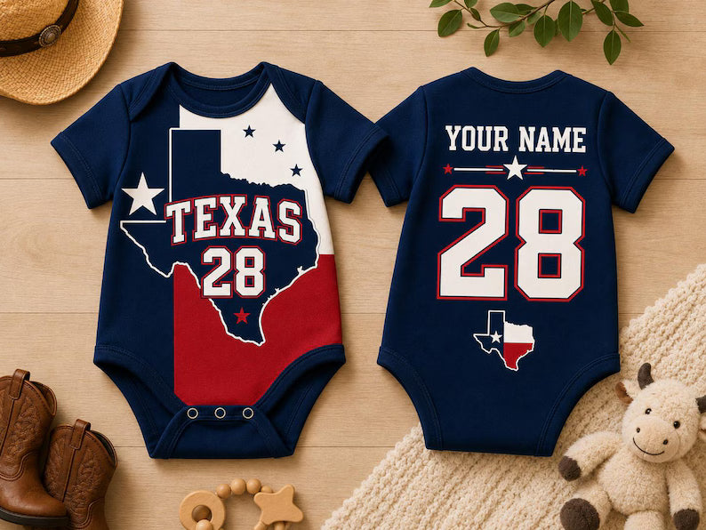 Texas State Baby Bodysuit, Personalized Name Number Outfit, Lone Star Newborn Clothes, Baby Shower Gift, Western Baby Gift