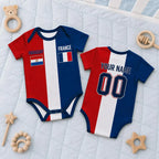 Custom Soccer Baby Bodysuit, Personalized Two Country Flag Football Onesie, Name Number Baby Shower Gift, World Cup Newborn Outfit Fan Gift