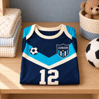 Baby Soccer Jersey Bodysuit, Custom Name Number Football Outfit, Navy Teal Sports Baby Shirt, Game Day Baby Gift