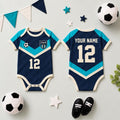 Baby Soccer Jersey Bodysuit, Custom Name Number Football Outfit, Navy Teal Sports Baby Shirt, Game Day Baby Gift