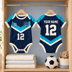 Baby Soccer Jersey Bodysuit, Custom Name Number Football Outfit, Navy Teal Sports Baby Shirt, Game Day Baby Gift