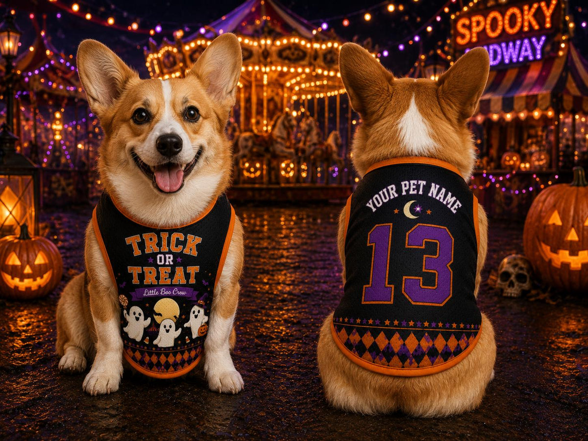 Trick or Treat Pet Jersey - Personalized Dog Name Number Shirt