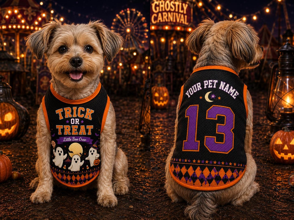 Trick or Treat Pet Jersey - Personalized Dog Name Number Shirt - image 5