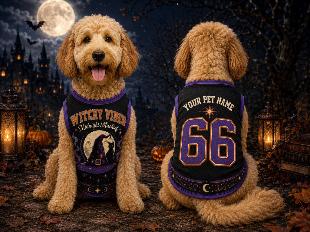 Witchy Vibes Pet Jersey - Personalized Dog Name Number Shirt - image 3