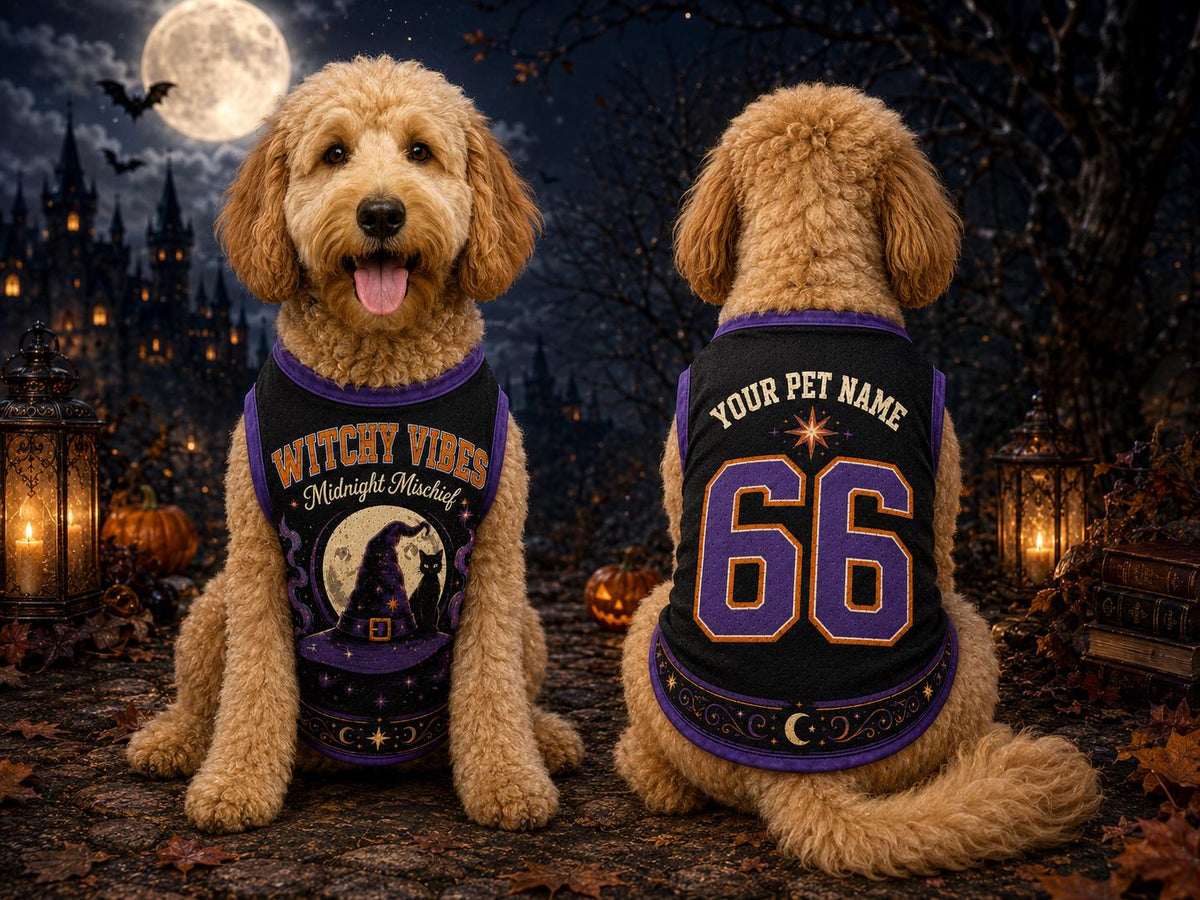 Witchy Vibes Pet Jersey - Personalized Dog Name Number Shirt - image 3