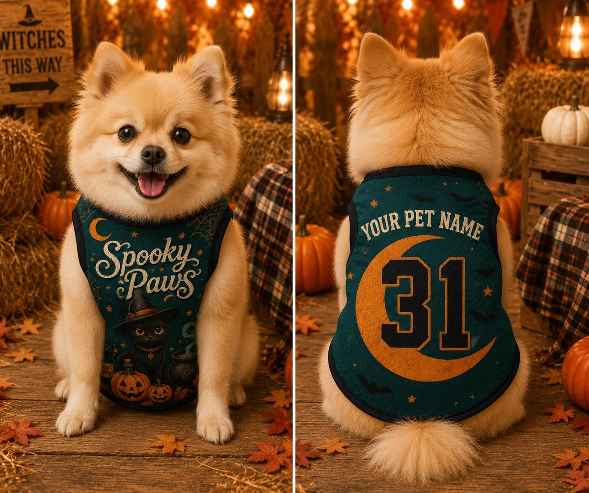 Spooky Paws Pet Jersey - Personalized Dog Cat Name Number Shirt - image 3