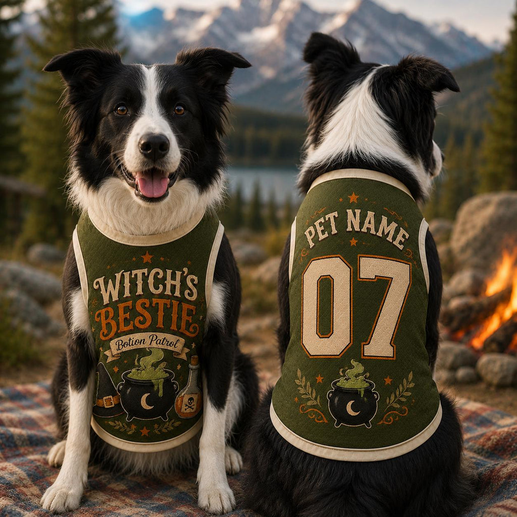 Witch's Bestie Pet Jersey - Custom Name Number Dog Shirt - image 4