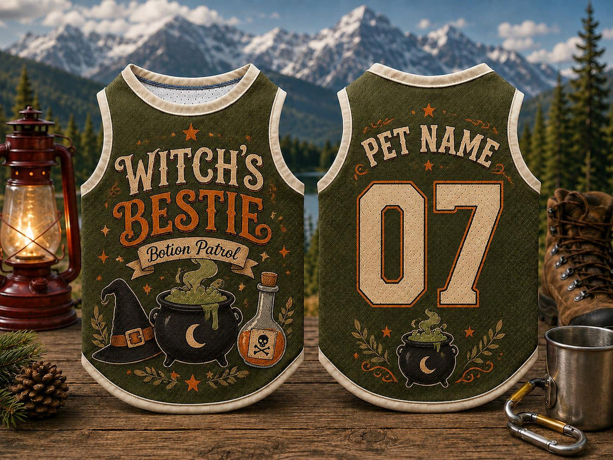 Witch's Bestie Pet Jersey - Custom Name Number Dog Shirt - image 6