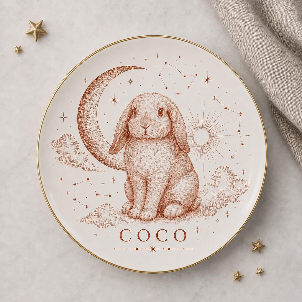 Celestial Black Cat Dish - Personalized Pet Name Plate