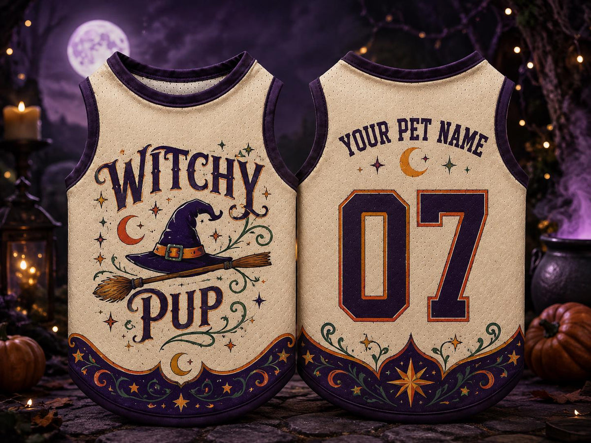 Witchy Pup Pet Jersey - Personalized Dog Name Number Shirt - image 5