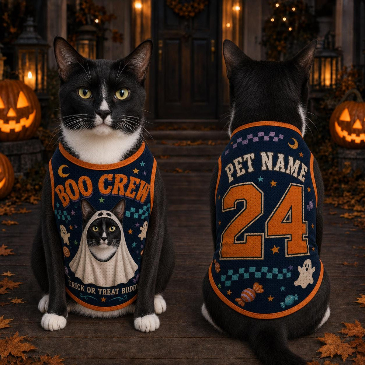 Ghost Dog Halloween Vest - Personalized Pet Name Number Jersey - image 4