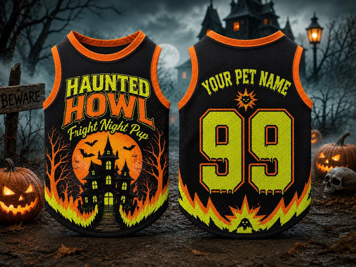 Haunted Howl Dog Jersey - Personalized Pet Name Number Shirt - image 6