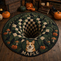 Personalized Corgi Halloween Rug - Custom Pet Name Round Carpet