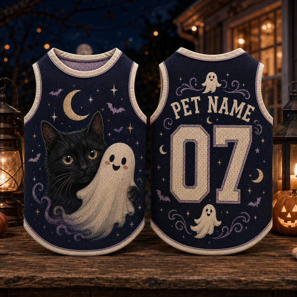 Ghost Cat Pet Jersey - Personalized Pet Name Number Shirt - image 5